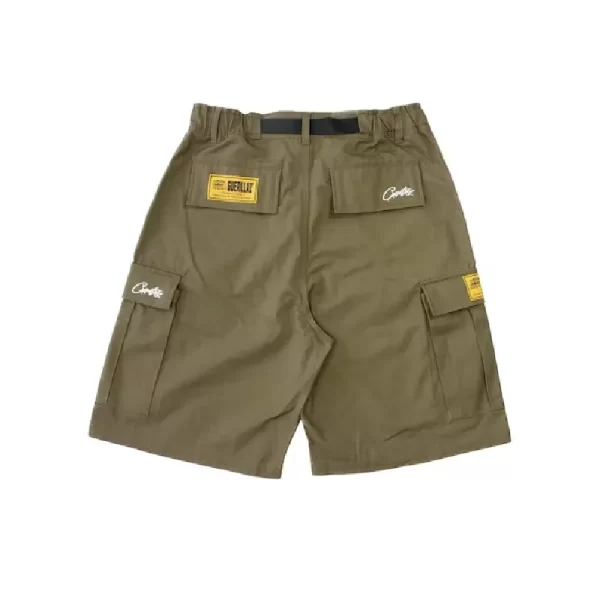 corteiz alcatraz cargo shorts khaki green